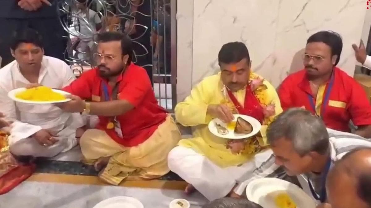 Suvendu eats fish offering at Kalighat temple amidst Bageshwar Baba row
